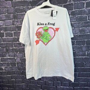 The Muppets XXL 2X Kermit The Frog KISS A FROG Valentine's T-shirt Heart Flowers